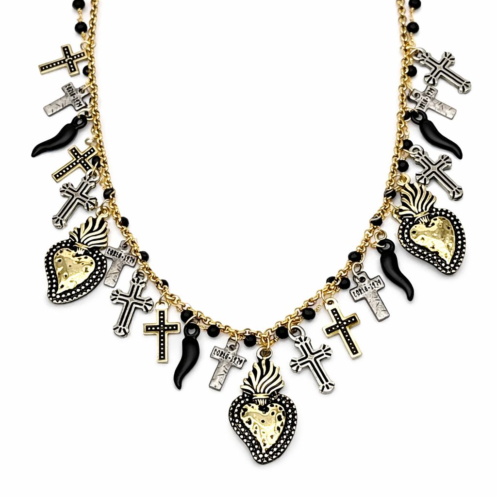Collana Sacro Cuore con Croci e Cornetti